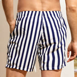 Men's Drawstring Pockets Vertical Mixed Stripes Beach Shorts