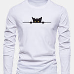 Long Sleeve Black Cat Print Cotton T-Shirt