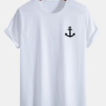 Regular Fit Anchor Print Cotton T-Shirt & Anchor Print Drawstring Swim Shorts