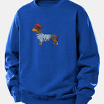 Dachshund Wearing Striped Sweater Print Relax Fit Sweatshirt