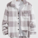 Men's Classic Plaid  Fluffy Faux Fur Single Pocket Button Lapel Jacket