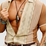 Men's Color Block Striped Casual Knit Polo Shirt
