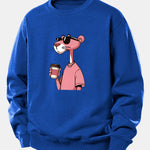 Pink Panther Drinking Coffee Print Relax Fit Sweatshirt