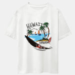 Hawaii Beach Print Drop Shoulder Oversize T-Shirt