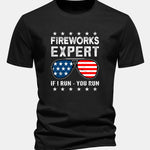 Regular Fit American Flag Sunglasses Print Cotton T-Shirt