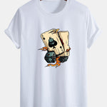 Regular Fit Dice Playing Cards Print Cotton T-Shirt