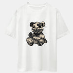 Camouflage Bear Print Drop Shoulder Oversize T-Shirt & Drawstring Cargo Shorts