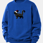 Christmas Colorful Light Black Cat Print Relax Fit Sweatshirt