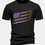 Regular Fit Fighter Jets American Flag Print Cotton T-Shirt