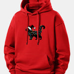Christmas Colorful Light Black Cat Print Relax Fit Hoodie
