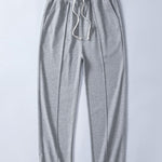 Relax Fit Long Sleeve 2 In 1 Waffle T-Shirt & Waffle Pleated Pintuck Straight Leg Pants