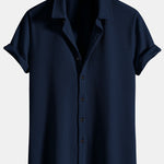Muscle Fit Ribbed Button Up Shirt & Elastic Waist Straight Leg Trousers