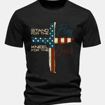 Regular Fit Retro American Flag Cross Print Cotton T-Shirt
