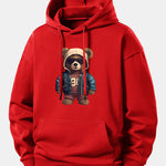 Bear In Leather Jacket Print Relax Fit Hoodie