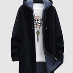 Men's Fleece-lined thickened knitted zipper Long  hooded jacket