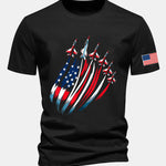 Regular Fit Fighter Jets USA Flag Print Cotton T-Shirt