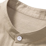 Linen And Rayon Blend Stand Collar Shirt & Wrinkle Textured Straight Leg Pants