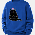 Christmas Lights Black Cat Print Relax Fit Sweatshirt