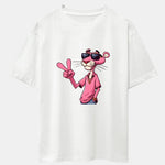Pink Panther With V Sign Print Drop Shoulder Oversize T-Shirt