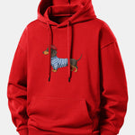 Dachshund Wearing Striped Sweater Print Relax Fit Hoodie