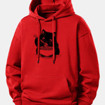 Black Cat Ramen Print Relax Fit Hoodie