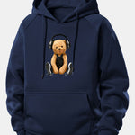 Headphone Bear Print Drawstring Hoodie