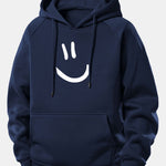 Smiley Face Print Drawstring Hoodie
