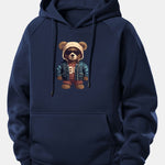Bear In Leather Jacket Print Drawstring Hoodie