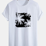 Regular Fit Palm Trees Silhouette Print Cotton T-Shirt