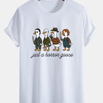 Regular Fit Halloween Horror Goose Print Cotton T-Shirt