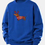 Christmas Dachshund With Reindeer Antlers Print Relax Fit Sweatshirt