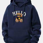 Hello Sunglasses Bear Print Drawstring Hoodie