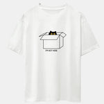 Black Cat Peeking Through Cardboard Print Drop Shoulder Oversize T-Shirt
