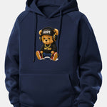 Hip Hop Bear Print Drawstring Hoodie