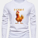 Long Sleeve Rooster Print Cotton T-Shirt