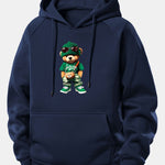 Trendy Bear Print Drawstring Hoodie