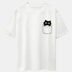 Pocket Cat Print Drop Shoulder Oversize T-Shirt