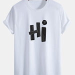 Regular Fit Hi Slogan Lines Print Cotton T-Shirt