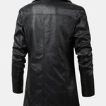 Faux Fur Lined Long Line PU Leather Coat