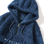 Letter Embroidery Teddy Half-Zip Hoodie