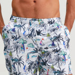 Palm Tree Sailboat Print Swim Shorts