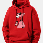 Pink Panther Drinking Coffee Print Relax Fit Hoodie