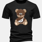 Regular Fit Stripe Bear Print Cotton T-Shirt