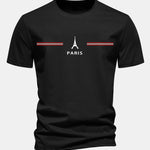 Regular Fit Paris Stripes Print Cotton T-Shirt