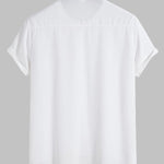 Men's solid color lapel button down casual short sleeve shirt