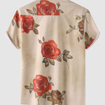 Men's Rose Flower Print Casual Short Sleeve Shirt