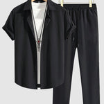 Men's solid color short-sleeved shirt casual pants set