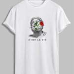 Men's Greek Statue Rose Print Casual Crew Neck  short-sleeved T-Shirt