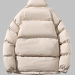 Men's solid color fleece-lined stand collar warm puffer jacket