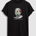 Men's Greek Statue Rose Print Casual Crew Neck  short-sleeved T-Shirt